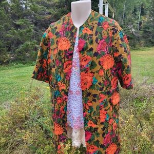 "Autumn Hues" Vintage Floral Blazer with Orange and Olive